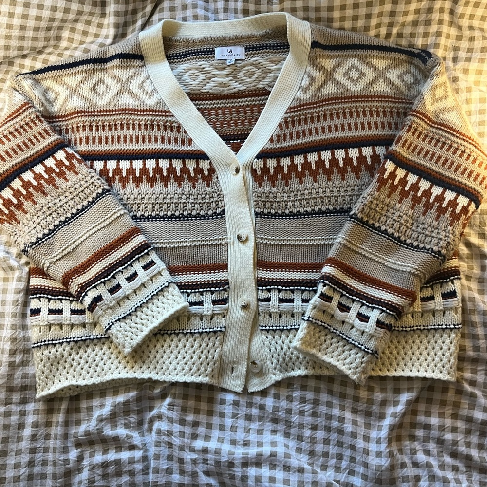 Patterned Cream and Brown Women's Sweater